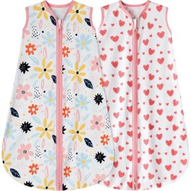 BSTOPPT Newborn Sleep Sack Baby Swaddle,0-12 Months,3-Way Adjustable Wearable Blanket,Swaddling Sleeping Bag (Floral&Heart, 6-12 Months)