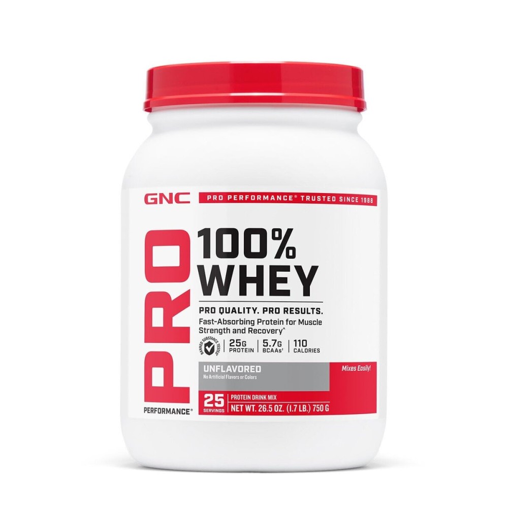 GNC Pro Performance 100% Whey Protein Powder 2.0, Fast Absorbing for Muscle Strength and Recovery, Unflavored, 25 Servings
