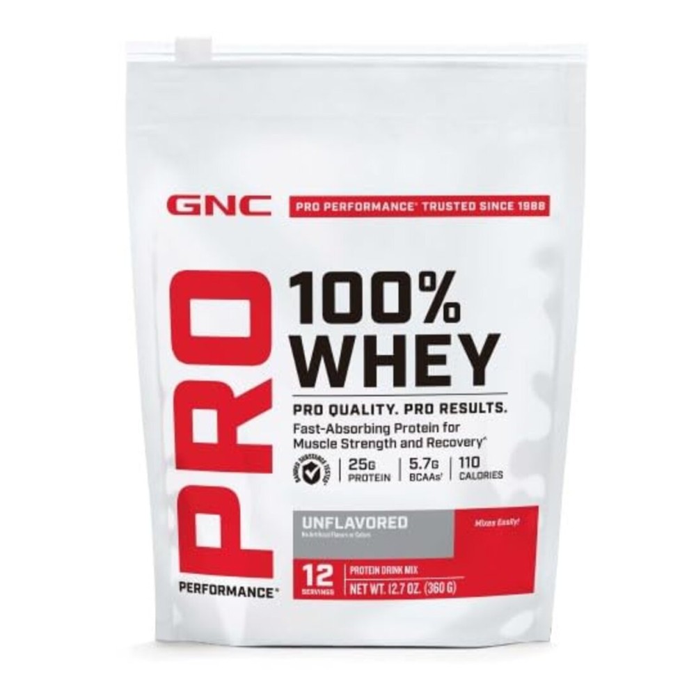 GNC Pro Performance 100% Whey Protein Powder 2.0, Fast Absorbing for Muscle Strength and Recovery, Unflavored, 12 Servings