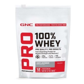 GNC Pro Performance 100% Whey Protein Powder 2.0, Fast Absorbing for Muscle Strength and Recovery, Unflavored, 12 Servings