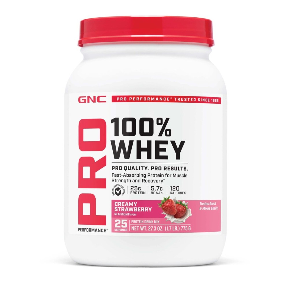 GNC Pro Performance 100% Whey Protein Powder 2.0, Fast Absorbing for Muscle Strength and Recovery, Strawberry, 25 Servings