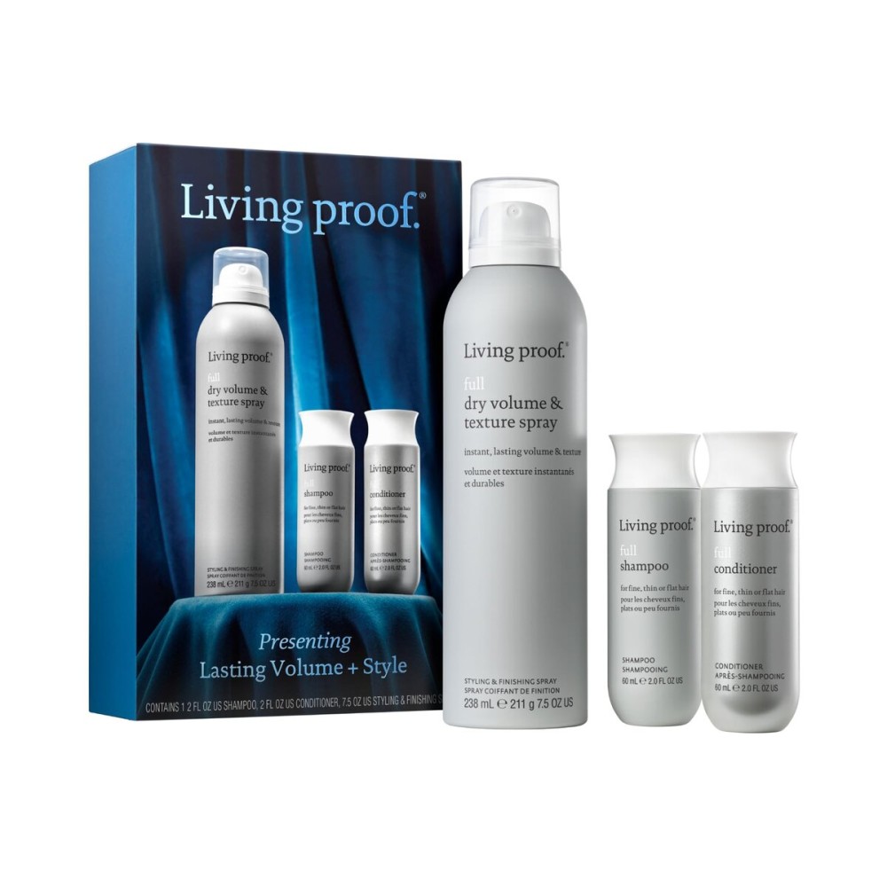 Living proof Presenting Lasting Volume + Style Holiday Kit -Travel Size Full Shampoo & Conditioner, and Full Size Dry Volume & Texture Spray ($70 value)