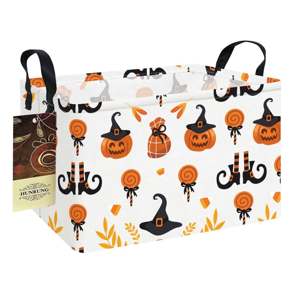 HUNRUNG Rectangle Storage Basket Cute Canvas Organizer Bin for Pet/Children Toys, Books, Clothes Perfect for Rooms/Playroom(REC-Candy Pumpkin)