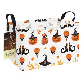 HUNRUNG Rectangle Storage Basket Cute Canvas Organizer Bin for Pet/Children Toys, Books, Clothes Perfect for Rooms/Playroom(REC-Candy Pumpkin)