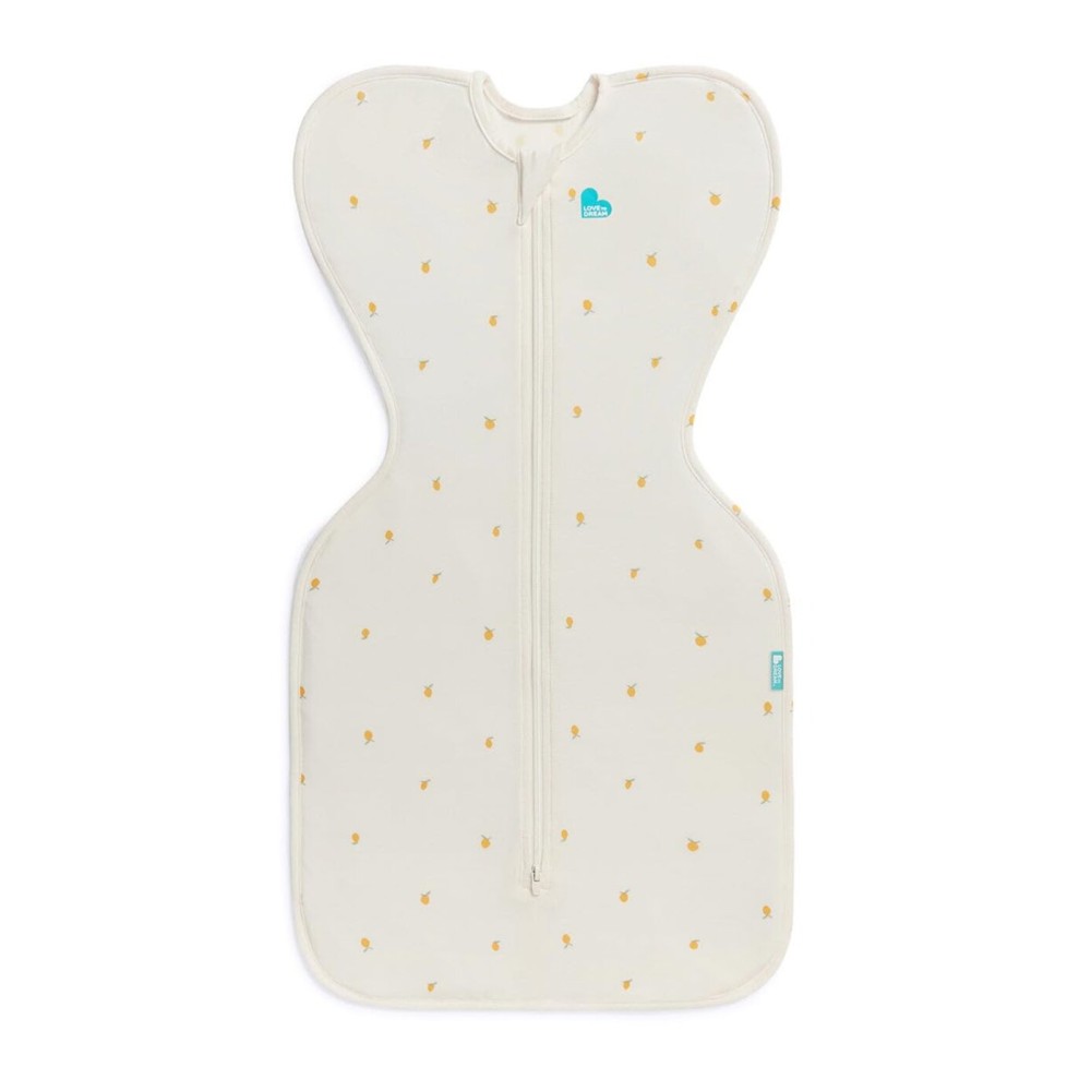 Love to Dream Swaddle UP, Silky-Lux 1.0 TOG, Luxurious 100% Viscose from Bamboo, Allow Baby to Sleep in Their Preferred Arms Up Position, Snug Fit Calms Moro Reflex, 8-13 lbs, Cream Lemons