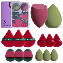 Makeup Sponge Set BS-MALLTriangle Puff 14 Pcs for Liquid, Cream, and Powder, Multi-colored Makeup Sponges and Mini Makeup Sponge (Green Red)
