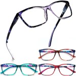 Henotin 4 Pack Ladies Reading Glasses Blue Light Blocking Spring Hinge Readers Anti Eyestrain Computer Eyeglasses (Multicolor-6, 1.75)