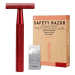 Safety Razor for Women and Men, Single Blade Razors, Reusable Metal Womens Razors for Shaving, with 10 Stainless Steel Double Edge Blades, Smooth and Close Shave, Plastic Free, Red