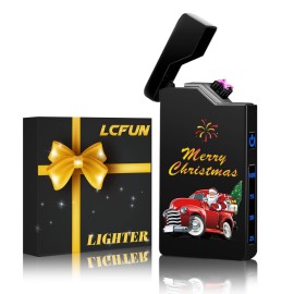 LcFun Christmas Stocking Stuffers for Men Adults, Christmas Birthday Gifts for Men, White Elephant Gifts Electric Lighter, Windproof Plasma Rechargeable Lighter for Candles, Camping (Christmas Black)
