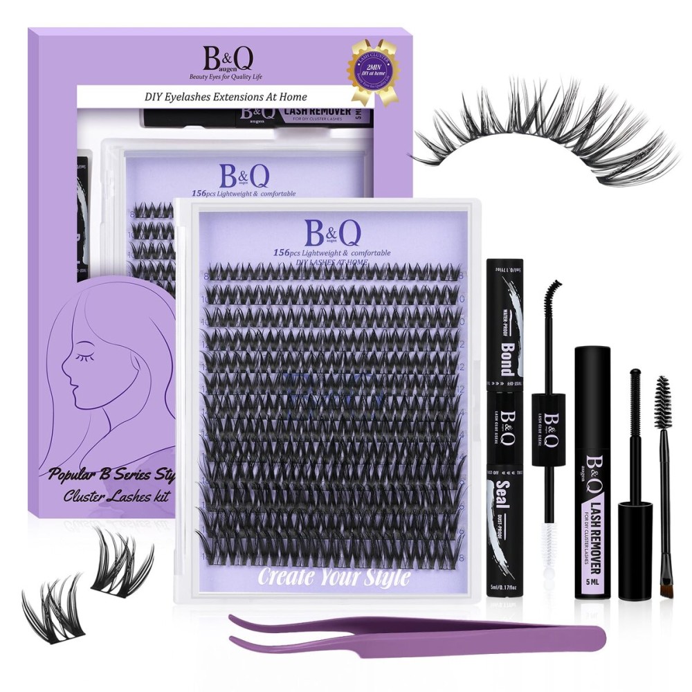 B&Q Flora Lash Clusters Kit B0X, DIY Lash Extension Kit 156PCS Eyelash Extension Kit, Soft Wispy Lash Clusters 8-18MIX D Curl Lash cluster, Thin Black Band Cluster Eyelash Extensions (B0X Set)