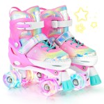 NEMONE Unicorn 4 Size Adjustable Light up Roller Skates for Girls, Pink Skates for Toddlers, Beginner Kids Roller Skates Indoor Outdoor (Unicorn S New)