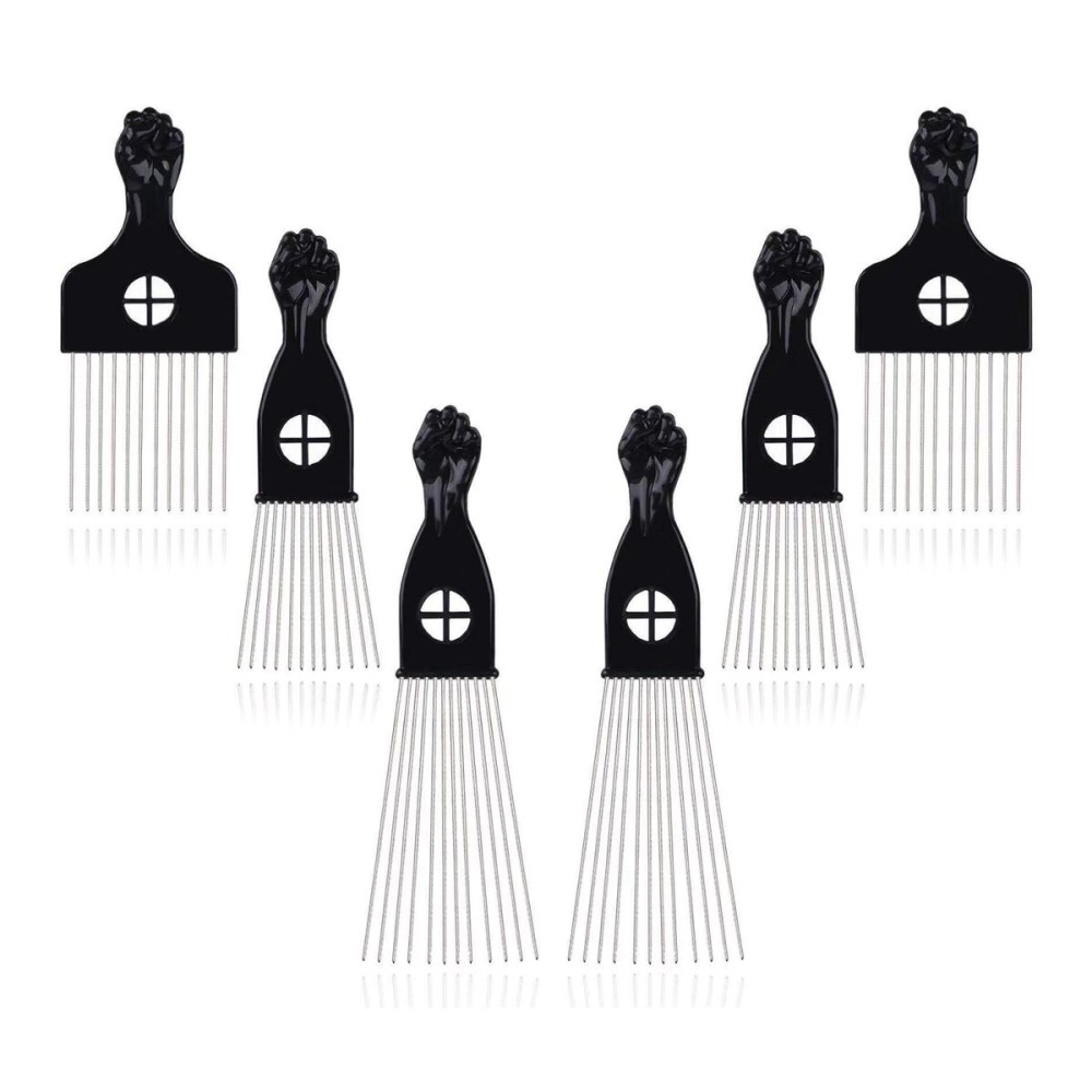 6Pcs Afro Picks Metal Hair Combs, 3 Sizes Steel Teeth Hair Pick for Curly, Coily, Natural Hair, Detangling & Styling Comb for Men Women (Black)