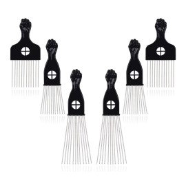 6Pcs Afro Picks Metal Hair Combs, 3 Sizes Steel Teeth Hair Pick for Curly, Coily, Natural Hair, Detangling & Styling Comb for Men Women (Black)
