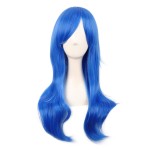 MapofBeauty 28 Inch/70 cm Women Side Bangs Long Curly Hair Cosplay Synthetic Wig (Bright Blue)