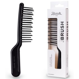 Janeke J-Brush Detangling Comb for Curly and Wavy Hair - Wide Tooth J-Shape Brush for Wet and Dry Use - Anti-Frizz, Lightweight and Gentle on Scalp - Made in Italy Professional Styling Tool (Black)