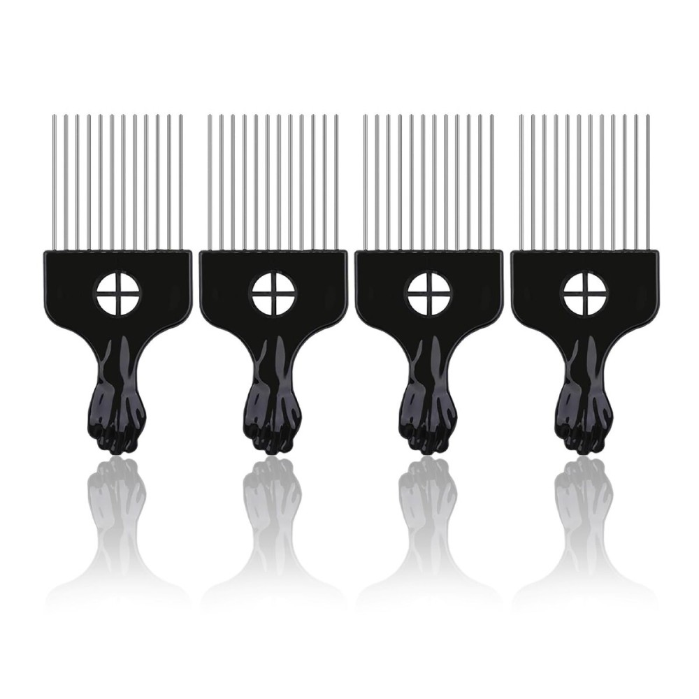 4Pcs Afro Picks Metal Hair Combs, Steel Teeth Hair Pick for Curly, Coily, Natural Hair, Detangling, Styling Comb for Men Women (Black)