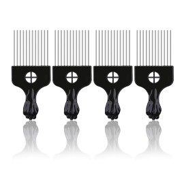 4Pcs Afro Picks Metal Hair Combs, Steel Teeth Hair Pick for Curly, Coily, Natural Hair, Detangling, Styling Comb for Men Women (Black)