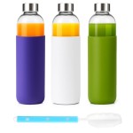 Luxfuel 32 oz Glass Water Bottles with Lids and Silicone Sleeve, Reusable Juice Bottles with Stainless Steel Leak Proof Cap, Beverage Storage Containers for Juicing & Water, BPA Free Set of 3