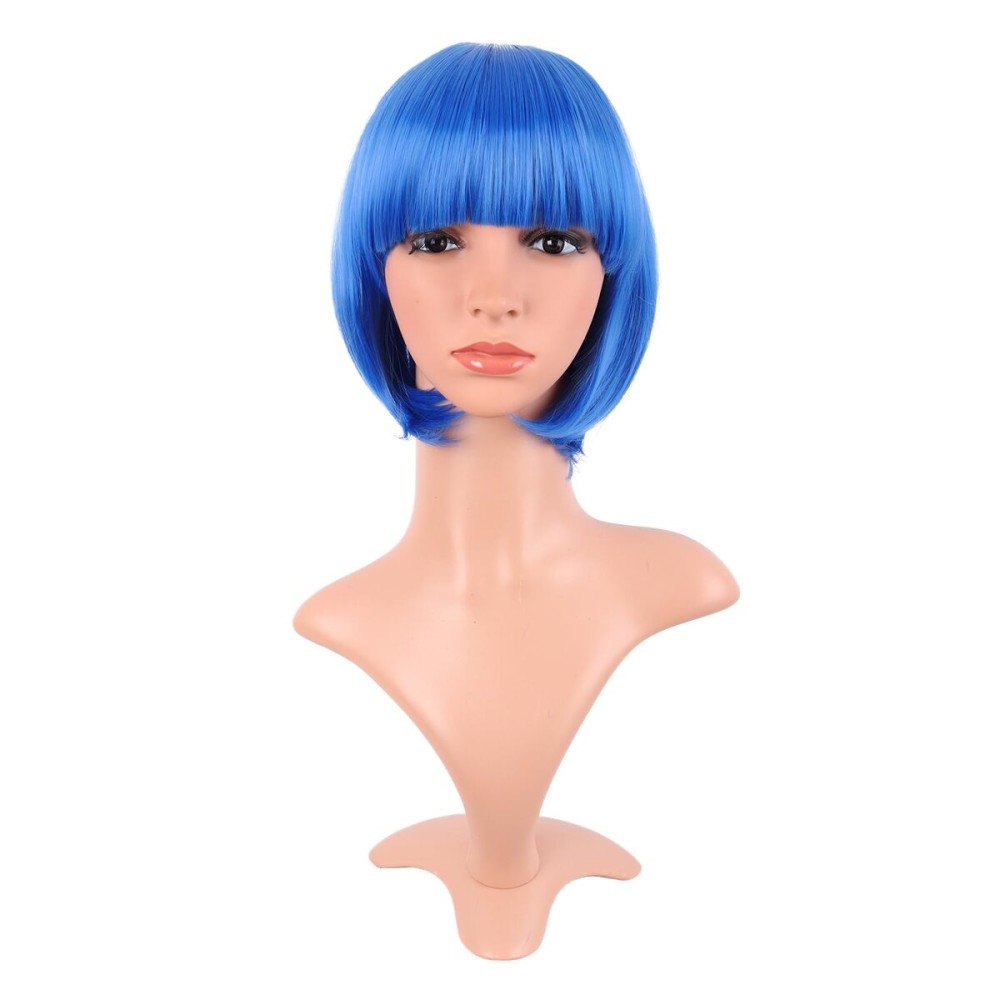 MapofBeauty 12 Inch /30 cm Fashion Lady Short Straight Synthetic Flat Bangs Bob Wig (Bright Blue)