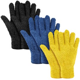 Patelai 3 Pairs Microfiber Plant Dusting Gloves Leaf Cleaning Gloves for Indoor Plants, Blinds, Furniture, House (Small,Black, Navy, Yellow)