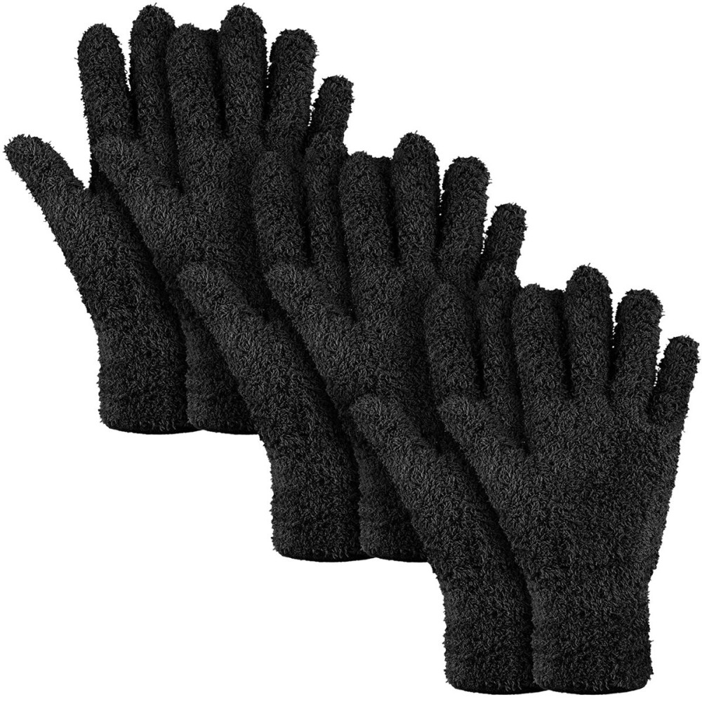 Patelai 3 Pairs Microfiber Plant Dusting Gloves Leaf Cleaning Gloves for Indoor Plants, Blinds, Furniture, House(Small,Black)