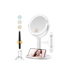 MOMOKUBA Makeup Mirror with Lights, Double Sided 1x/30x Magnifying Mirror with Light, Rechargeable 3 Color Lights and Adjustable Brightness, 360 Rotation Detachable Comes with Tweezer(White)