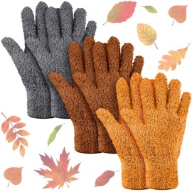 Patelai 3 Pairs Microfiber Plant Dusting Gloves Leaf Cleaning Gloves for Indoor Plants, Blinds, Furniture, House(Small,Orange, Brown, Dark Gray)