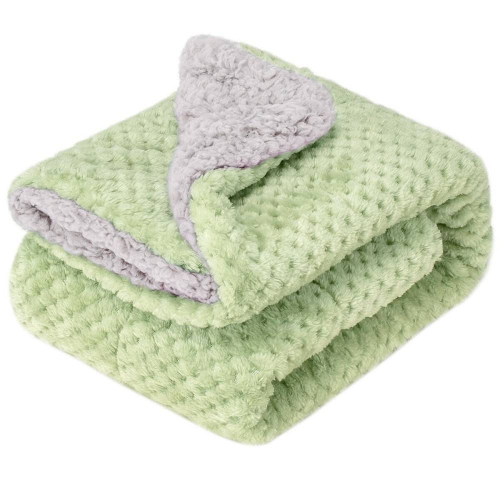 Fuzzy Sherpa Reversible Blanket for Baby, Soft Warm Cozy Coral Fleece Toddler, Infant or Newborn Reversible Blanket for Crib, Stroller, Travel, 4060, Pastel Green