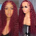 Nsvnsv Burgundy Wig Human Hair 99j Burgundy 13x6 Deep Wave Lace Front Wigs Human Hair Pre Plucked 180% Density HD Transparent Lace Frontal Wigs for Black Women Red Colored Wig 20 Inch