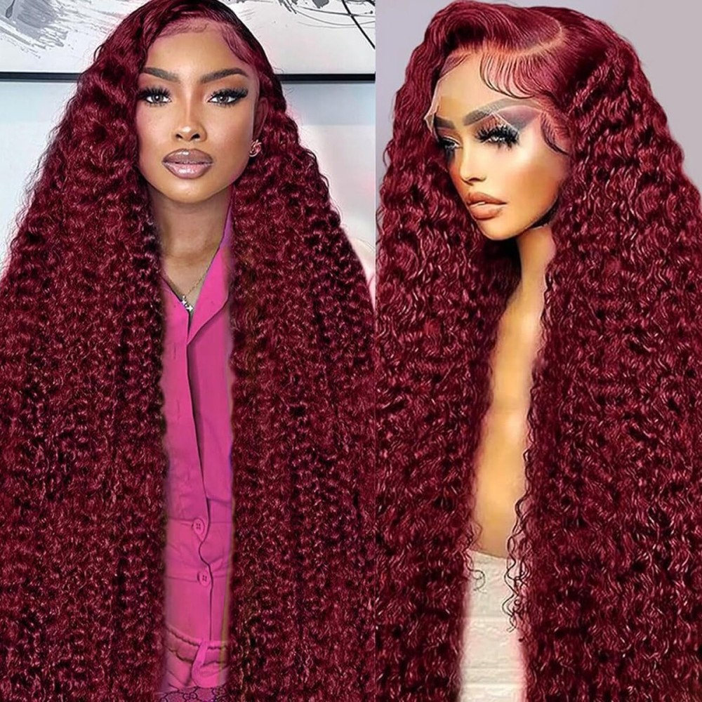 Nsvnsv Burgundy Wig Human Hair 99j Burgundy 13x6 Deep Wave Lace Front Wigs Human Hair Pre Plucked 180% Density HD Transparent Lace Frontal Wigs for Black Women Red Colored Wig 32 Inch