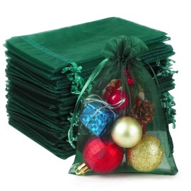HRX Package 100pcs Organza Bags Dark Green, 4x6 inch Small Christmas Gift Bags Mesh Candy Jewelry Pouches