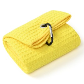 Mile High Life Premium Waffle-Weave Golf Towel | 16 X 24 | Extra Absorbent & Quick-Dry | Ultra-Soft Microfiber | Carabiner Clip | Multi-Color Options | Golf Accessory for Men & Women,Blazing Yellow