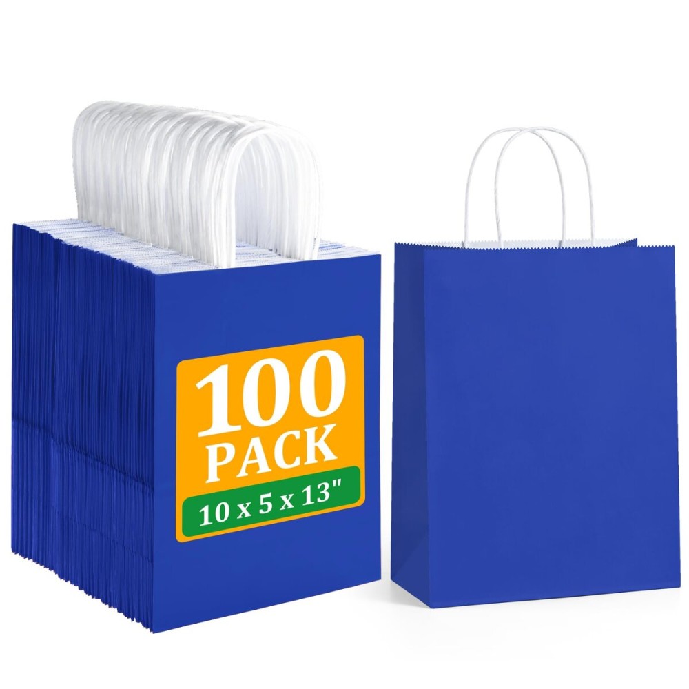 BagDream Royal Blue Gift Bags 10x5x13 Inch 100Pcs Large Kraft Paper Bags Bulk for Shopping, Wedding, Party Favors, Business, Retail, Grocery Paper Sacks with Handles