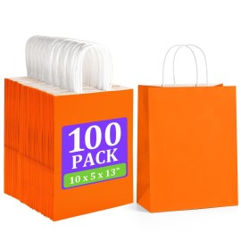 BagDream Orange Gift Bags 10x5x13 Inch 100Pcs Large Kraft Paper Bags Bulk for Halloween, Sporting Party Favors, Fall Festivals, Wedding, Shopping, Retail, Grocery