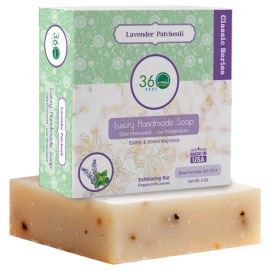 360Feel Lavender Patchouli Soap - Handcrafted Castile Soap Bar with Soothing Scent - Handmade with Essential Oils - Suitable Gift for Anniversaries, Weddings and Holiday Stockings - 4-Pack