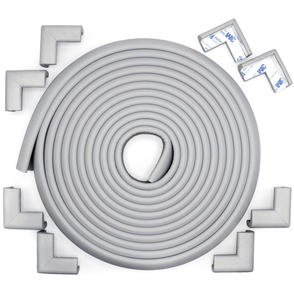 Roving Cove Slimfit Corner Edge Protector for Baby Proofing (Small 18ft Edges 8 Corners), Furniture Safety Bumper Guard, Soft NBR Rubber Foam, 3M Adhesive, Stone Grey