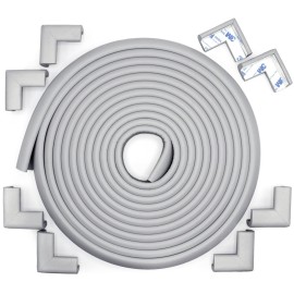 Roving Cove Slimfit Corner Edge Protector for Baby Proofing (Small 18ft Edges 8 Corners), Furniture Safety Bumper Guard, Soft NBR Rubber Foam, 3M Adhesive, Stone Grey