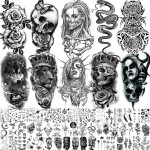 62 Sheets Large Wolf Lion Skeleton Temporary Tattoos For Men Women Arm, 3D Temp Bulk Halloween Accessory Realistic Tattoo Sticker For Adults Neck, Scary Skull Zombie Vampire Fake Tattoos Cobra Snake