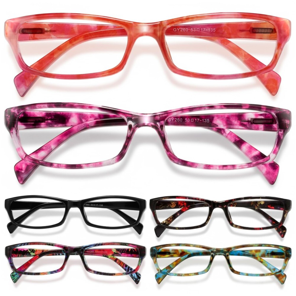 Gaoye Reading Glasses for Women, 6 pack Fashion Readers for Women Men Spring Hinge Eye Glasses, Blue Light Reading Glasses