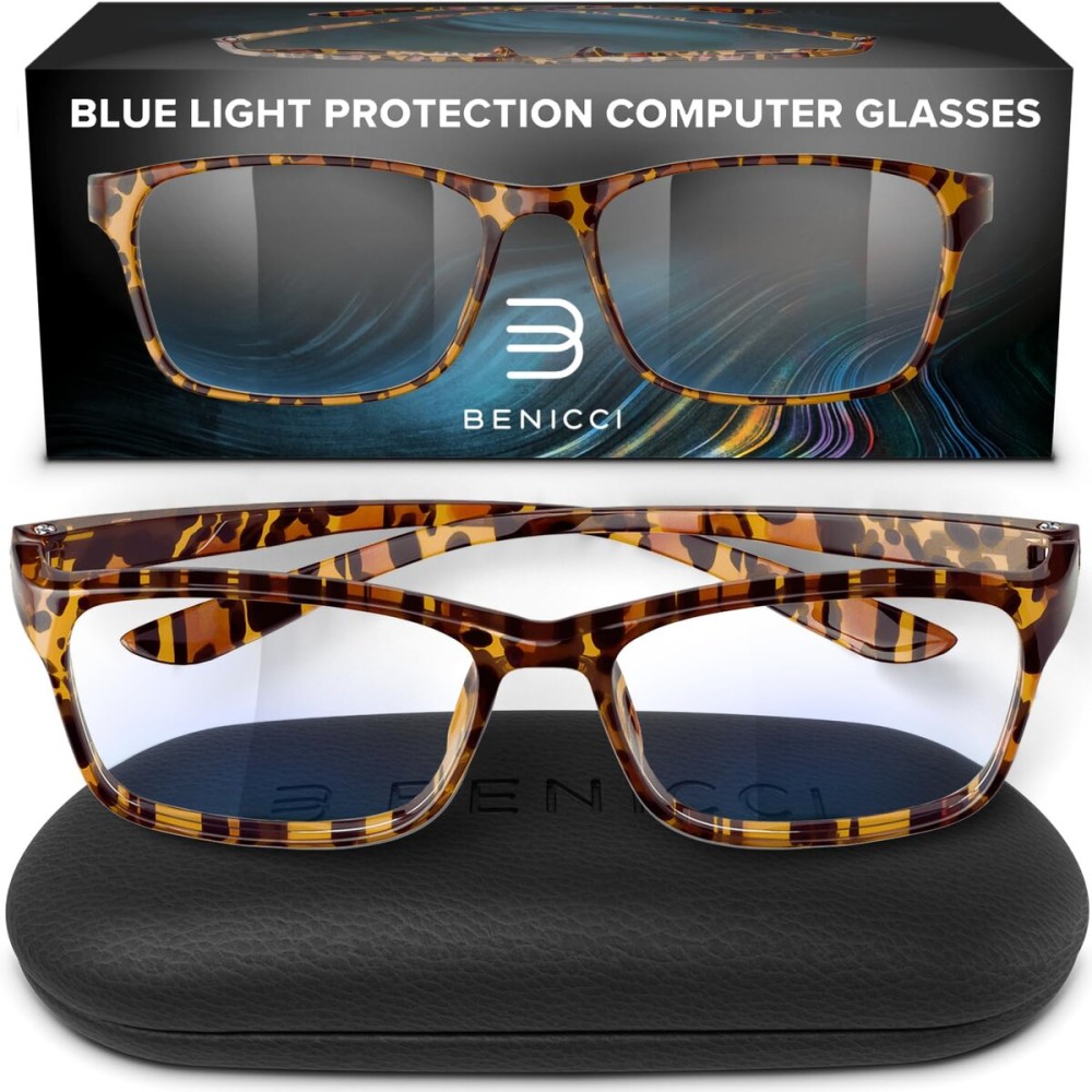 Benicci Stylish Blue Light Blocking Glasses for Women or Men - Ease Computer and Digital Eye Strain, Dry Eyes, Headaches and Blurry Vision - Classic Havana