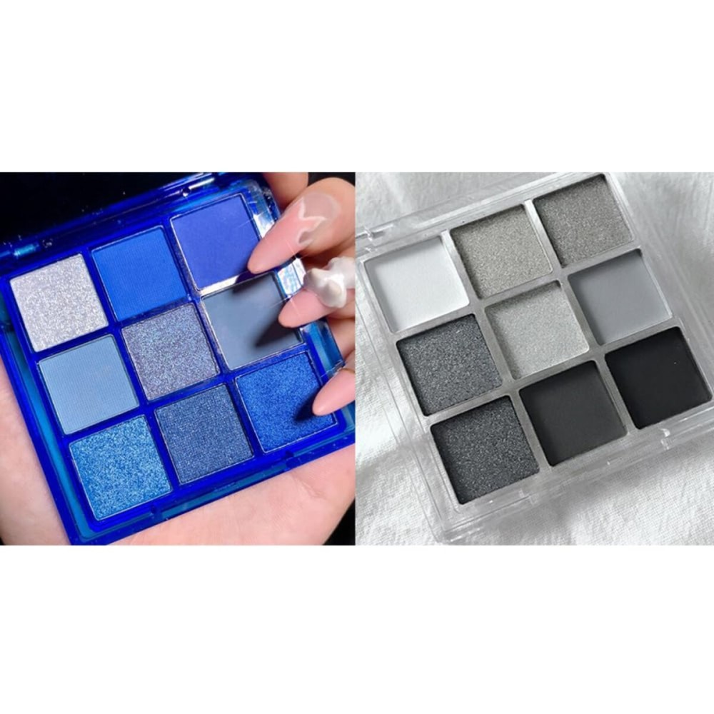 Black Blue Eyeshadow Palette Set - 18 Colors Smokey, Gothic & Halloween Eyeshadow Makeup Kit, Matte Shimmer & Glitter Shades, Cool Toned Eyeshadow for Corpse Bride, Sally, Witch & Cosplay Makeup