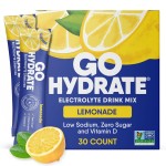 GoHydrate Low Sodium Electrolytes Powder Packets Sugar Free - Instant Hydration Daily Drink Mix - Zero Sugar Water Flavor Packet Singles with Vitamin D - (Lemonade, 30 Packs)