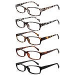 kunchu 5 Pack Reading Glasses for Women Men - Blue Light Blocking Spring Hinge Computer Readers Anti Glare UV Eyeglasses (4 Leopard + Black, 1.75)