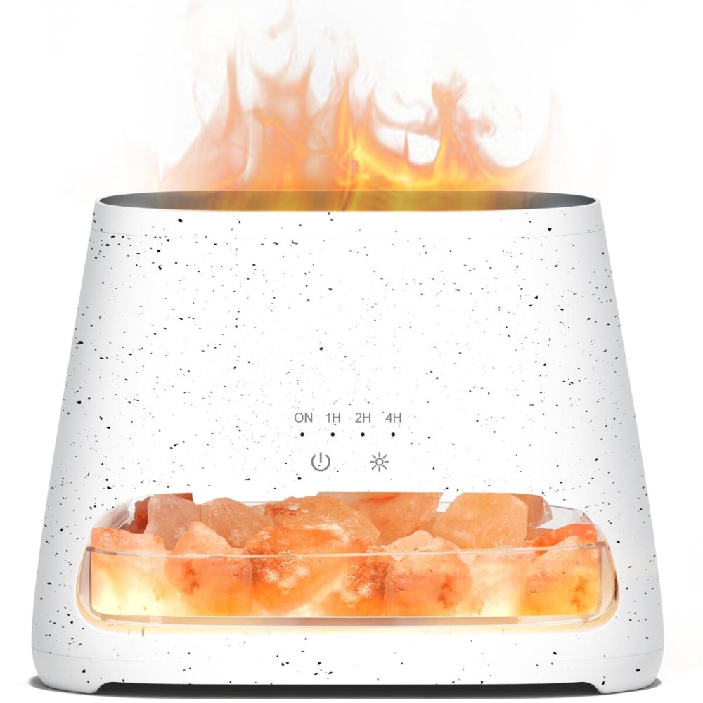 SALKING 2-in-1 Himalayan Salt Lamp & Ultrasonic Essential Oil Diffuser, Aromatherapy Diffuser Cool Mist Humidifier, Salt Therapy Lamp, 100% Pure Himalayan Salt, Ambient Glow, 150ml (Off-White)