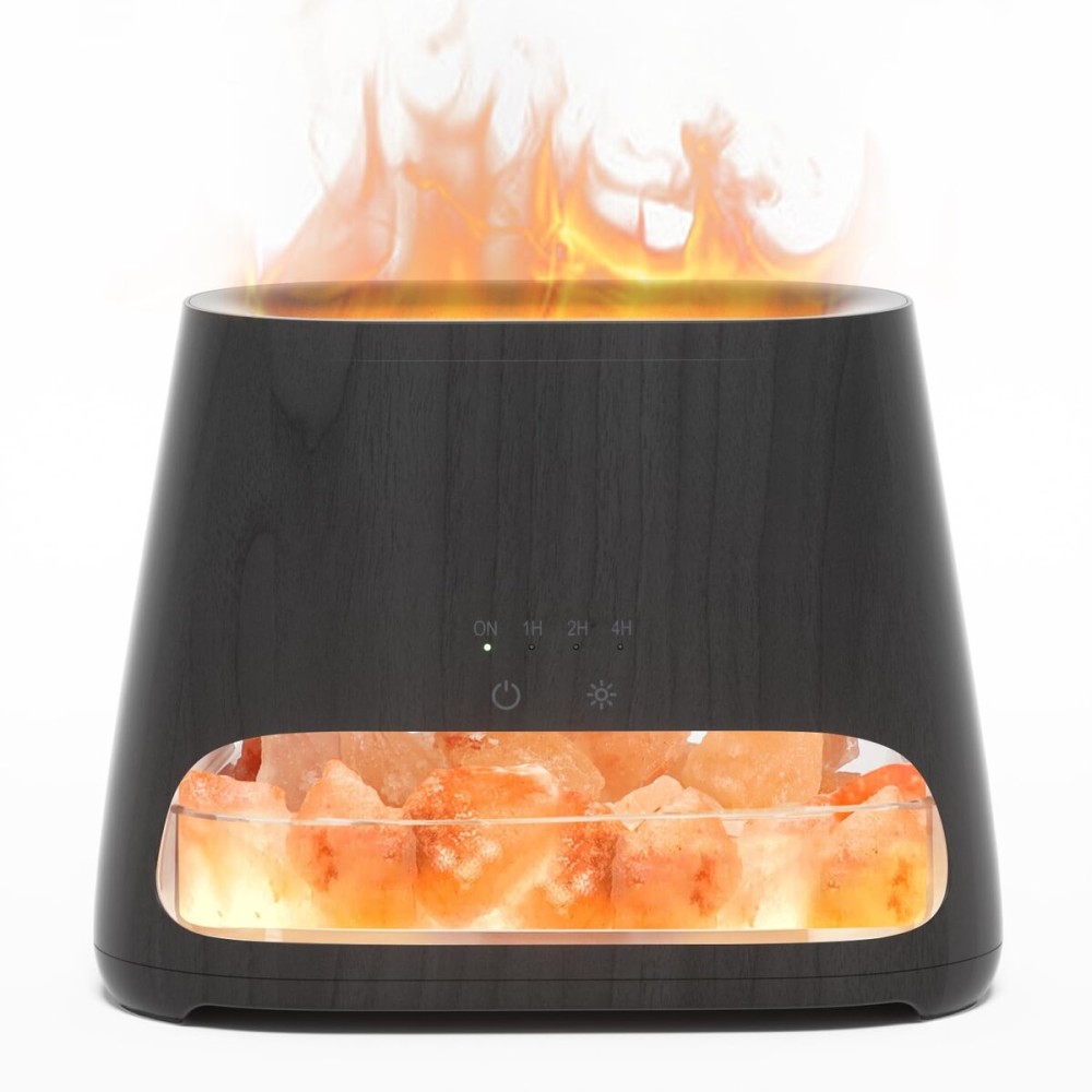 SALKING 2-in-1 Himalayan Salt Lamp & Ultrasonic Essential Oil Diffuser, Aromatherapy Diffuser Cool Mist Humidifier, Salt Therapy Lamp, Ambient Glow, 150ml (Black Wooden Grain)
