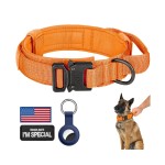 DAGANXI Tactical Dog Collar, Adjustable Military Training Nylon Dog Collar with Control Handle and Heavy Metal Buckle for Medium and Large Dogs, with Patches and Airtags Case (Orange, M)