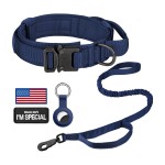 DAGANXI Tactical Dog Collar, Adjustable Military Training Nylon Dog Collar with Control Handle and Heavy Metal Buckle for Medium and Large Dogs, with Patches and Airtags Case (Midnight Blue-Set, L)