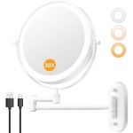Auxmir 1X/30X Wall Mounted Makeup Mirror with Light, 8 Rechargeable Double-Sided Magnifying Mirror, Vanity Mirror Dimmable 3 Color Light, 360 Extension Rotation Foldable 14.5 Inch Arm, White