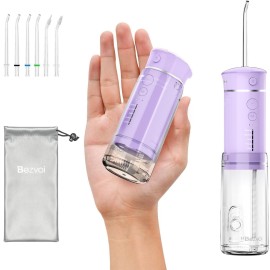 Water Flosser Mini Cordless Portable: 5 Modes Water Dental Floss with Telescopic Water Tank, 6 Tips, IPX7 Waterproof Oral Irrigator for Teeth Cleaning Gums,Orthodontic,Braces Dental Care (Purple)