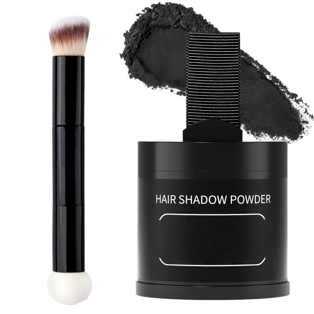 Gowwim Root Touch up Powder, Instantly Gray Hair Cover up Hairline Powder for Women & Men Waterproof and Sweatproof Root Cover Up Long-Lasting for Thinning & Loss Hair (Black6, 10G+1)